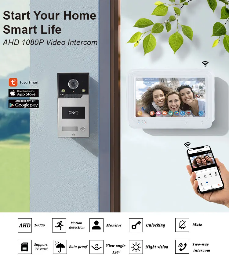 SmartYIBA Tuya Smart AHD Video Intercom System For Home Protection Video Doorbell WiFi App Remote Monitoring Video Door Phone