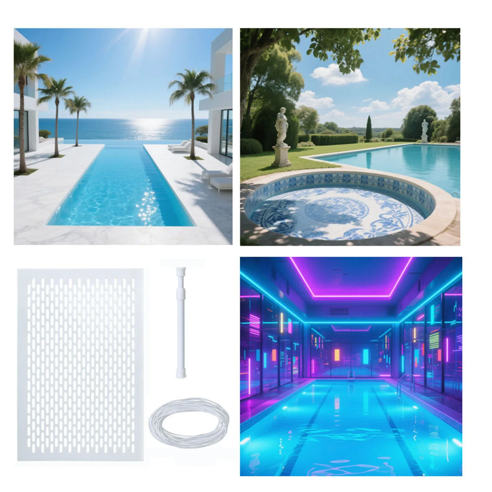 طقم حماية مقشدة، نظام شبكي لالتقاط أوراق حمام السباحة، واقي يمنع انسداد الحطام، سهل التجميع باللون الأبيض #2