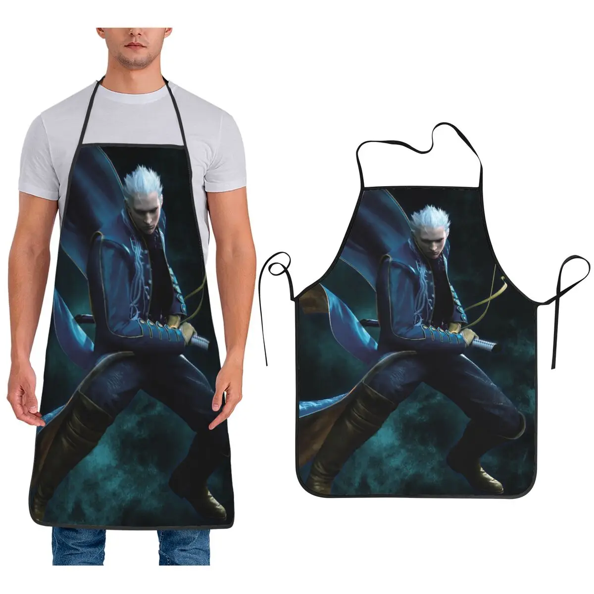 

Фартуки серии Vergil From The Devil May Cry, фартуки для шеф-повара, приготовления пищи, выпечки, нагрудник без рукавов, кухонный сарафан для уборки