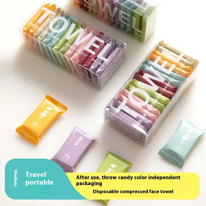 Asciugamano compresso monouso Asciugamano addensato il telo da bagno in cotone Viaggio viso pulito Asciugamano viso portatile con imballaggio indipendente
