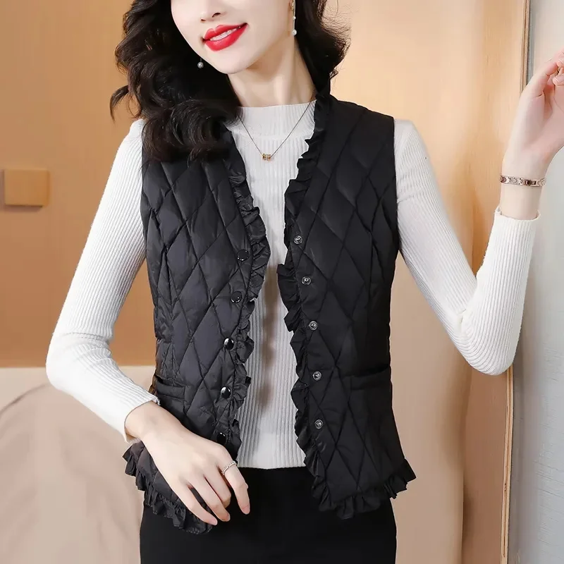 New Down Cotton Vest Jacket Women's Autumn Winter Short Lightweight Thin Sleeveless Loose Female Waistcoat Parkas Female Tops