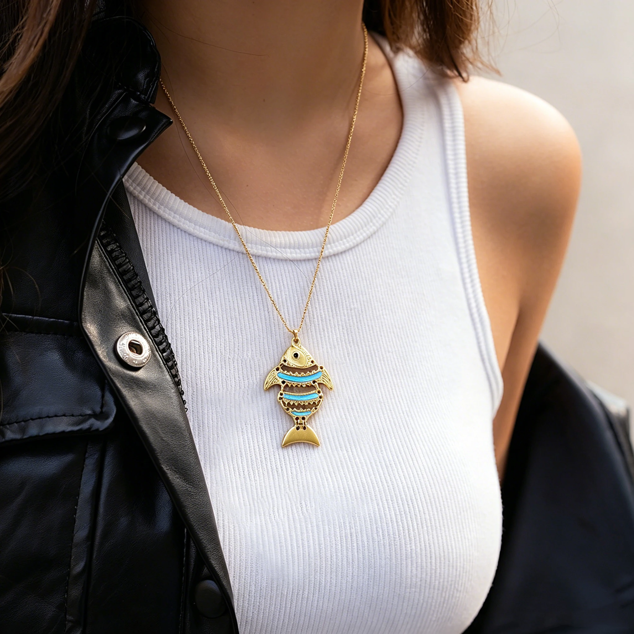 

Freetry Trendy Blue Enamel Fish Pendant Stainless Steel Necklace for Women Waterproof Necklace Summer Beach Jewelry Accessories