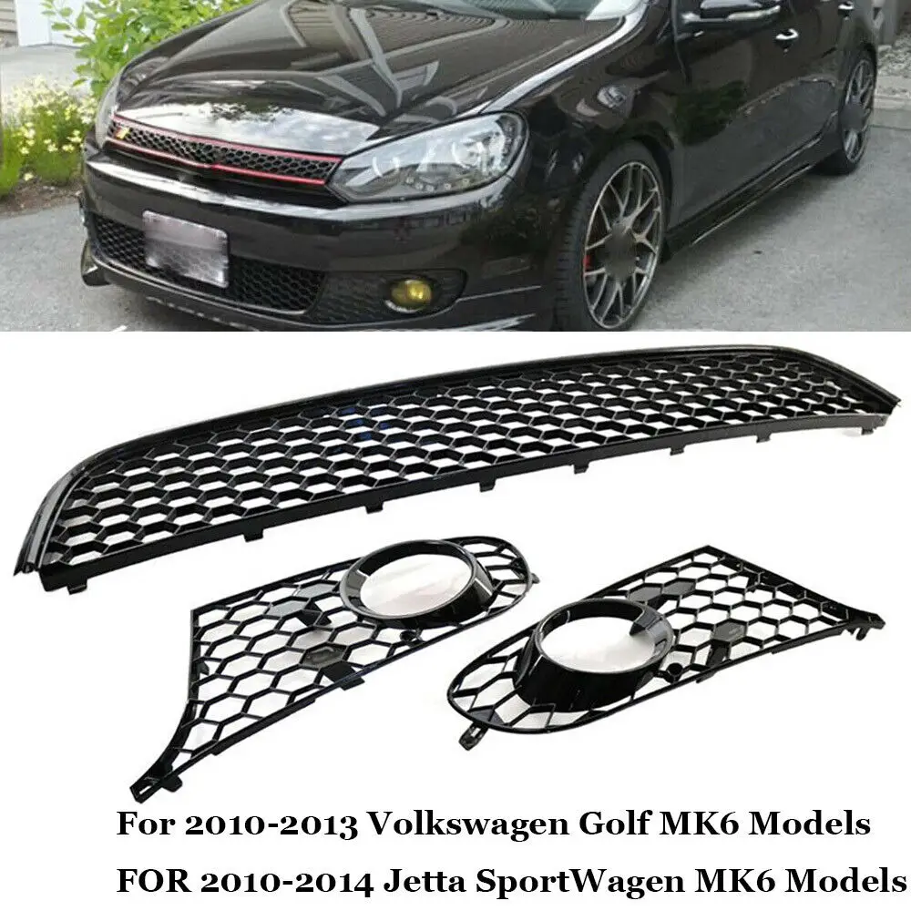 Honeycomb Front Center Lower Bumper, Grill Cover Case, grade de malha, luz de nevoeiro para VW Golf MK6 2009-2013