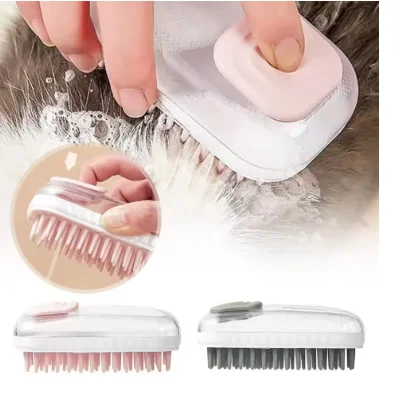 

Silicone Pet Bath Brush Refillable Shower Gel Ergonomic handle Dog Massage Brush Wet Dry Dual-use Hair Removal Cat Grooming Comb