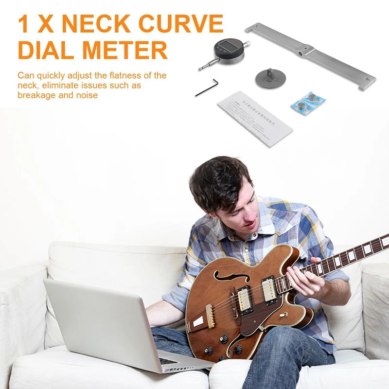 Guitar Neck Curvature Measurement Dial Indicator Guitar Fingerboard Measuring Flat Ruler Reset Calibration Instrument