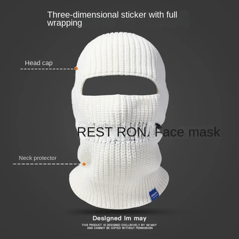 No cornice cap balaclava White black knitted cap headguard face hat Men\'s winter head cover warm winter ski mask men\'s hat