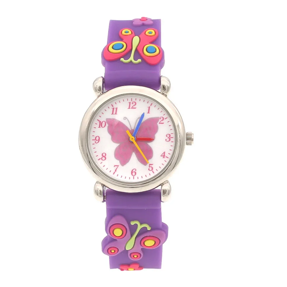 New Fashion Pretty Cute Girls Bambini Orologi 3D Cartoon Farfalla Cinturino in silicone Piccoli bambini Neonati Regali di compleanno Orologio