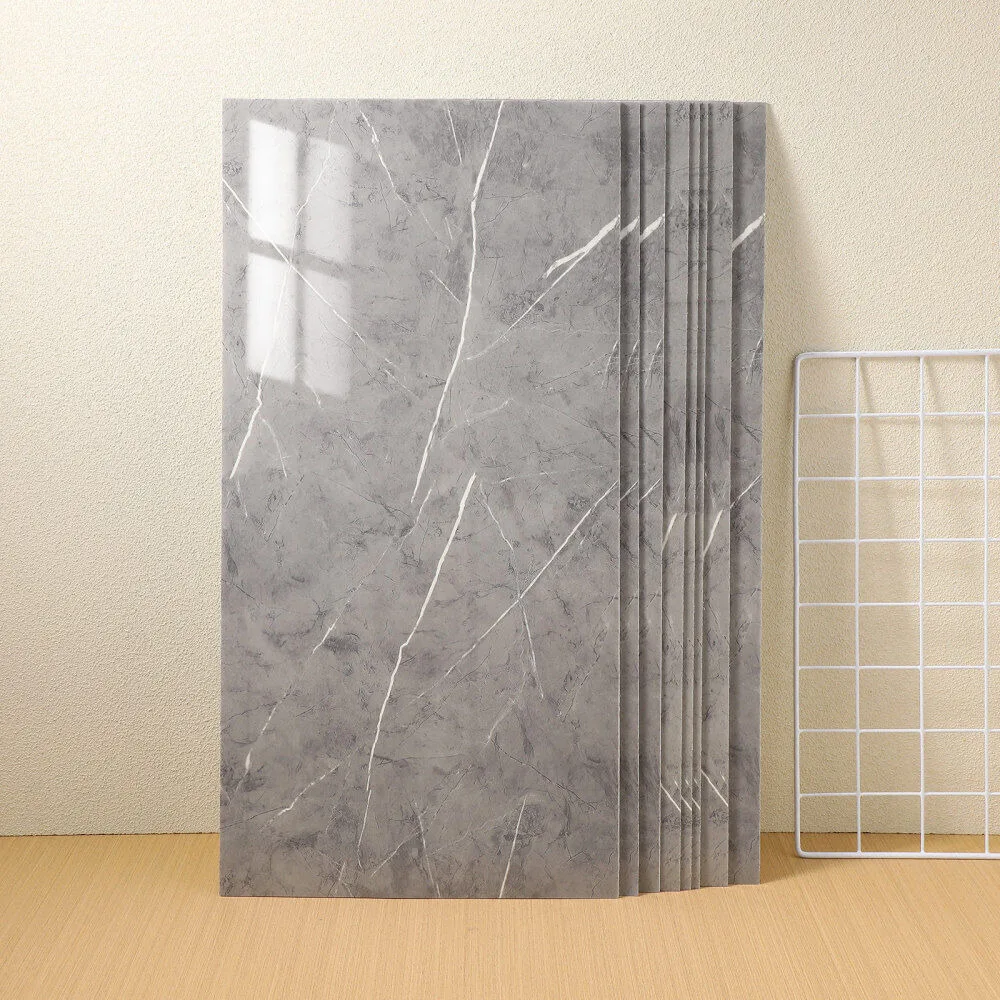 10PCS Self-Adhesive Grey Marble PVC Cladding Wall Panels For Kitchen Bathroom