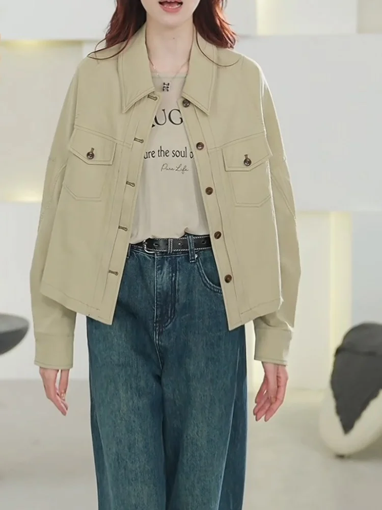 

Модная повседневная верхняя одежда больших размеров для женщин, осень 2025: приталенный жакет-блейзер цвета хаки с завышенной талией в корейском стиле