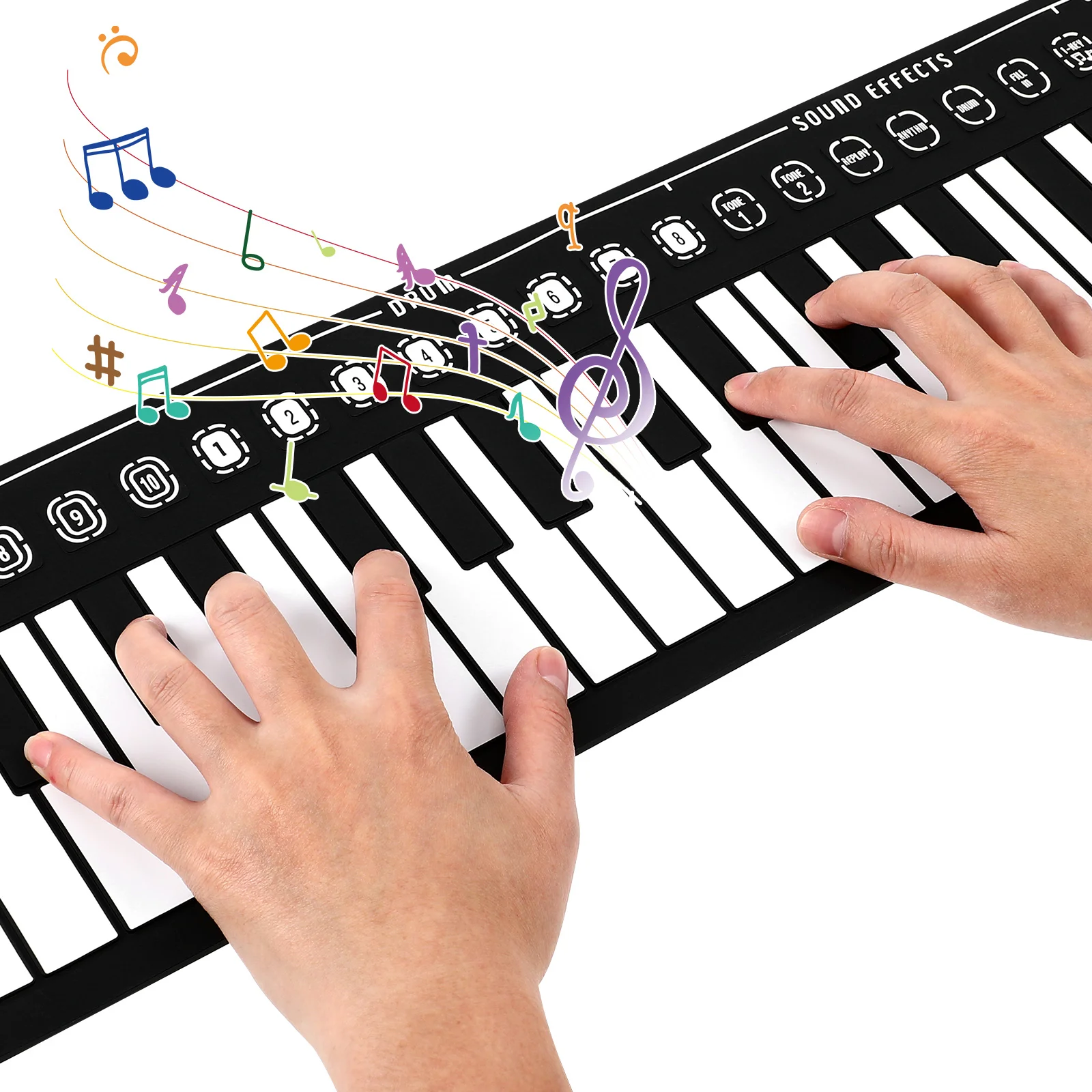 Numpad Keyboard Electronic Roll Piano Foldable for Children Portable Black Silica Gel 49 Keys