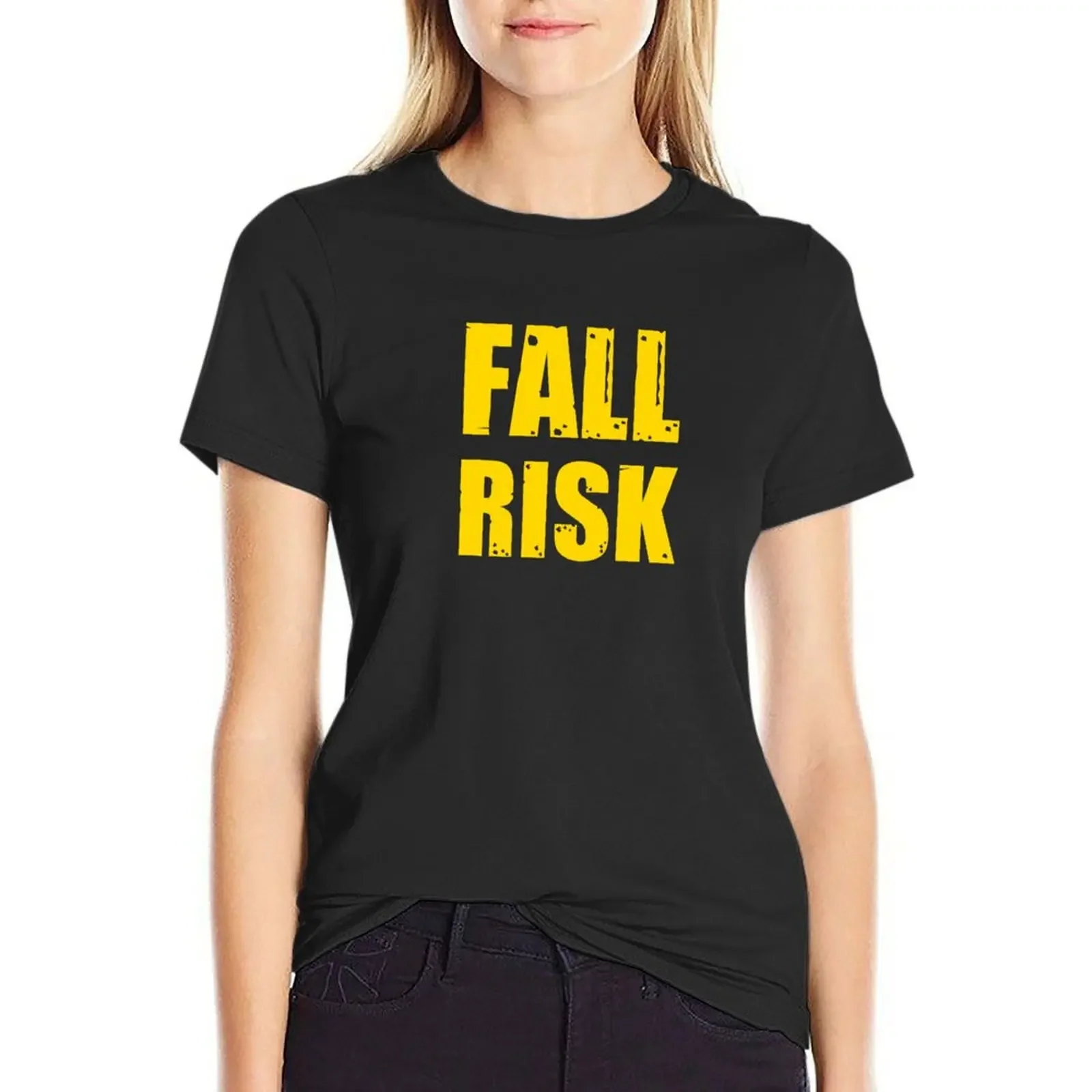 

Fall Risk - Yellow on Black T-Shirt graphics aesthetic clothes funnys plain Women's t-shirt