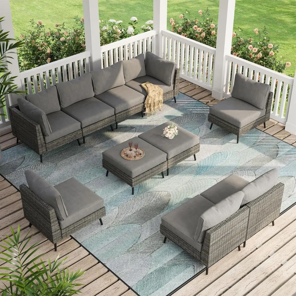 

Outdoor Patio Furniture, 10 Piece Outdoor Sectional Sofa PE Rattan Wicker Patio Conversation Sets, All Weather Patio Furniture