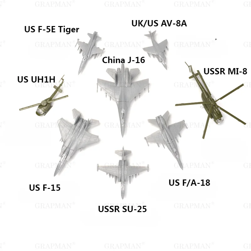 1/144 Assemble Fighter US F-18 F-15 USSR SU-25 MI-8 Helicopter China J16 Classic Plane Model Toy Collect  Ornament 8pcs/set