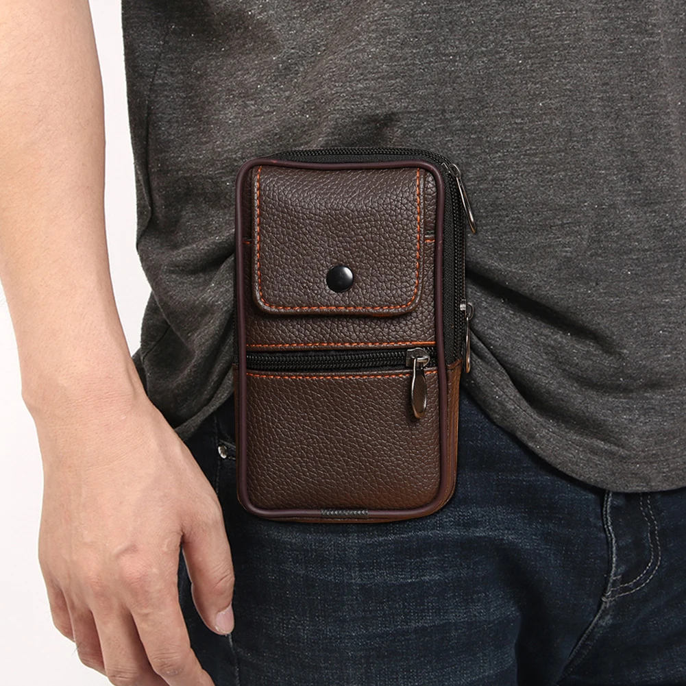 Men Leather Waist Bag Outdoor Sports Running Pockets Business Wallet Bag Mobile Phone Bag Bum Pouch Belt Fanny Purse Card Holder