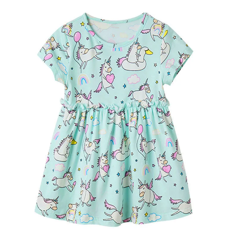 

Jumping Meters Summer Unicorn Girls Dresses Hot Selling Kids Cotton Princess Toddler Cute Frocks Animals Print Children's Wear