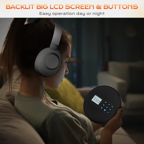 Imagen 2 del producto Reproductor de cd portátil con altavoces y auriculares walkman reproductor de cd recargable con USB MP3 discman para coche con cable de audio