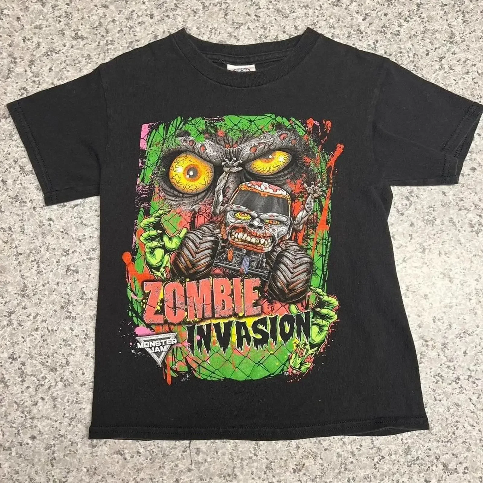 Black and green Zombie Invasion Monster Truck T shirt vintage Washed Slightly graphic designer clothes Stylish homme Soft