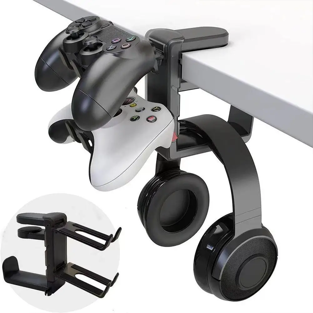 

Under Desk Hook For PS5 Game Controller & Headphone Holder Headset Hanger 360 Rotating Arm Clamp Headphone Stand