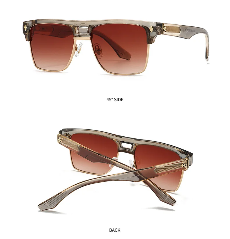 SHAUNA Übergroße Halbrahmen-Sonnenbrille mit Doppelbrücke, Retro-Herren-Quadrat-Sonnenbrille, Modische Luxus-Damen-Sonnenbrille mit Nieten, Trendige UV400-Schutzgläser – Detail 17