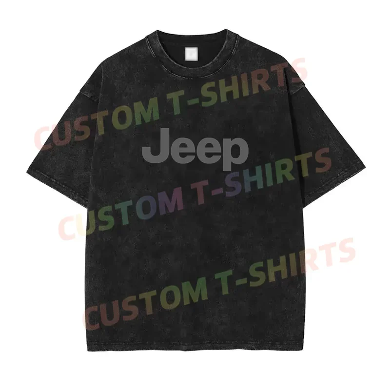 2024 Summer Vintage Cotton Washed Jeeps Merchandise Essential T-Shirt Loose T Shirts Men Y2K Hip Hop Top Tee