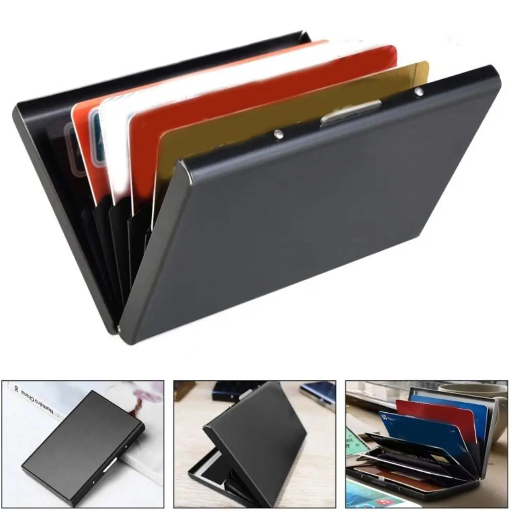 New Stainless Steel Credit Card Holder Slim Portable Metal Case Wallet Anti-scan 6 Card Positions Card Case Women Men