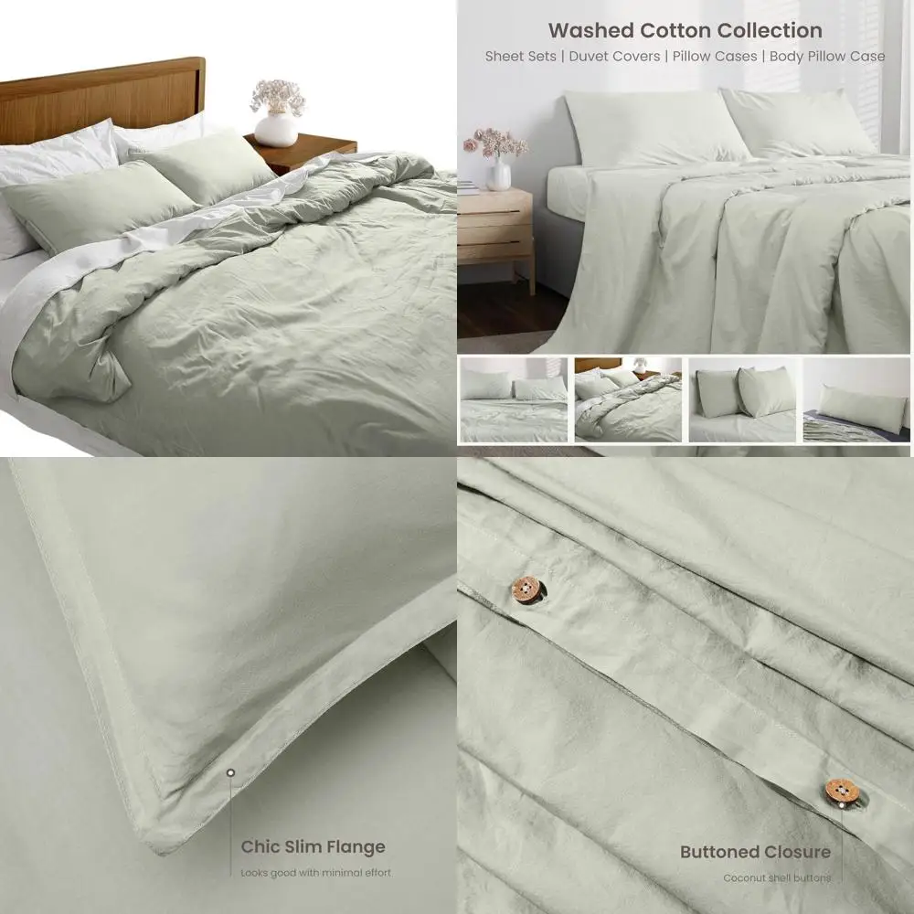 

Комплект пододеяльников King Size из органического хлопка в перкале с 2 шамами — Sage, сертифицированный GOTS, 106x92 дюймов