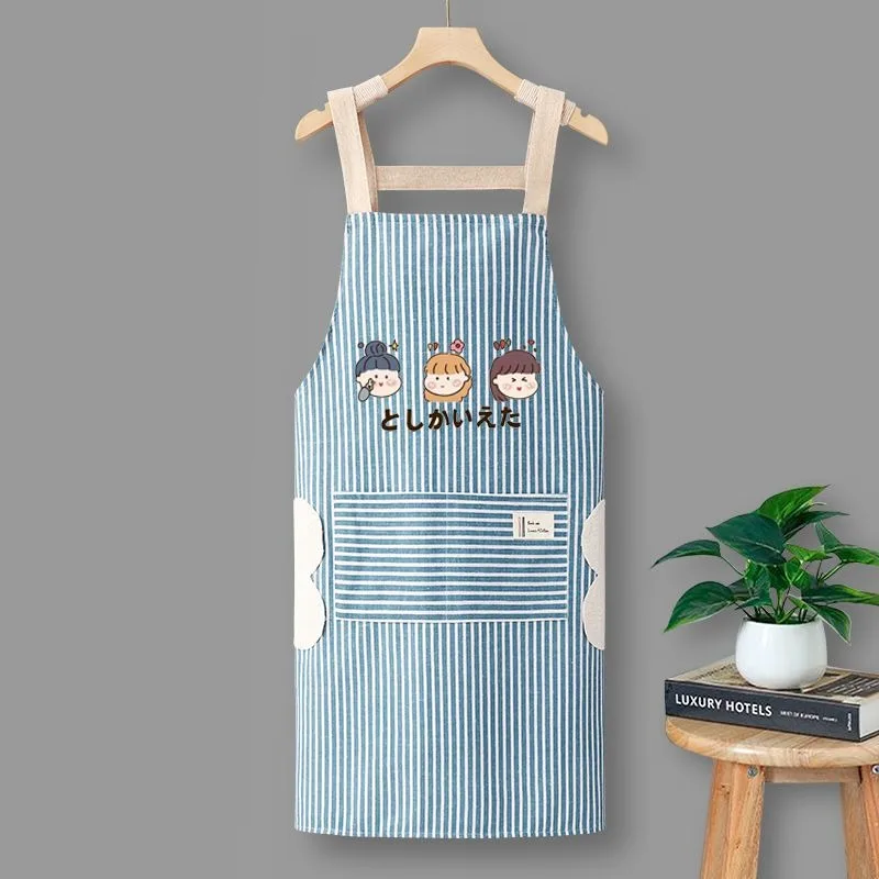 Japanese Style Cartoon Kitchen Apron Restaurant Cleaning Waterproof Striped Apron Cooking Apron For Coffee Chef Work Nails