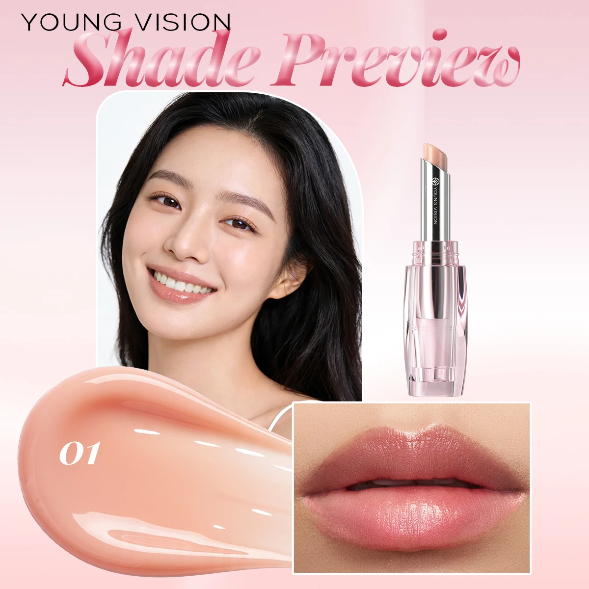 6-kleuren kristal glanzende lippenstift - hydraterende getinte lippenbalsem, glans, transparante buis, langdurige hydratatie,