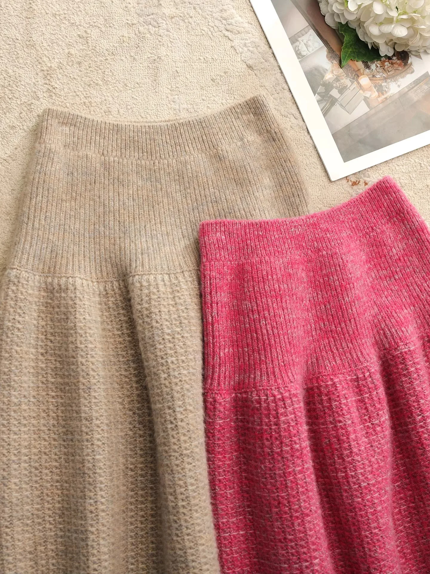 

Трикотажная юбка А-силуэта с высокой талией из специальной кашемировой овечьей шерсти, теплая, повседневный стиль, с боковым разрезом, для девочек, весна-осень-зима