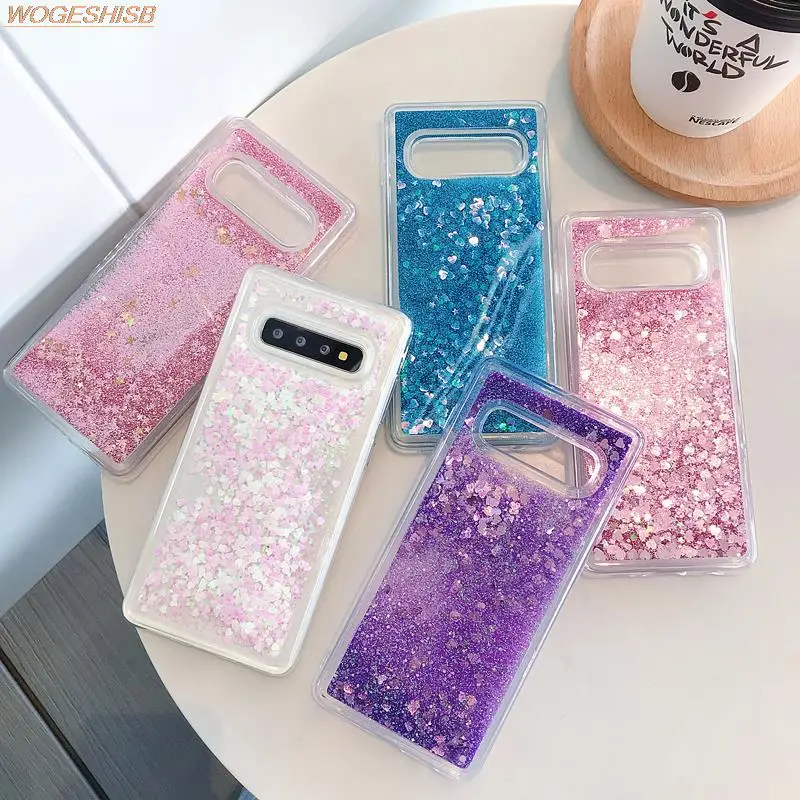 Liquid Soft Silicone Phone Case For Samsung Galaxy S7 edge S8 S9 S10 Lite S20 S21 FE S22 S23 S24 Plus Ultra Glitter Water Cover