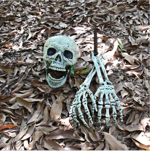 Halloween Realistischer Totenkopf Skelett-Kopf Menschliche Hände und Arme für Halloween-Party Haus Garten Rasen Deko Spukhaus Horror-Requisiten – Detail 2