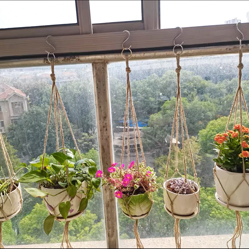 90-122cm Handmade Macrame Hemp Rope Plant Hanger Flowers Pot Planter Hanging Baskets For Home Garden Countyard Wall Decoration