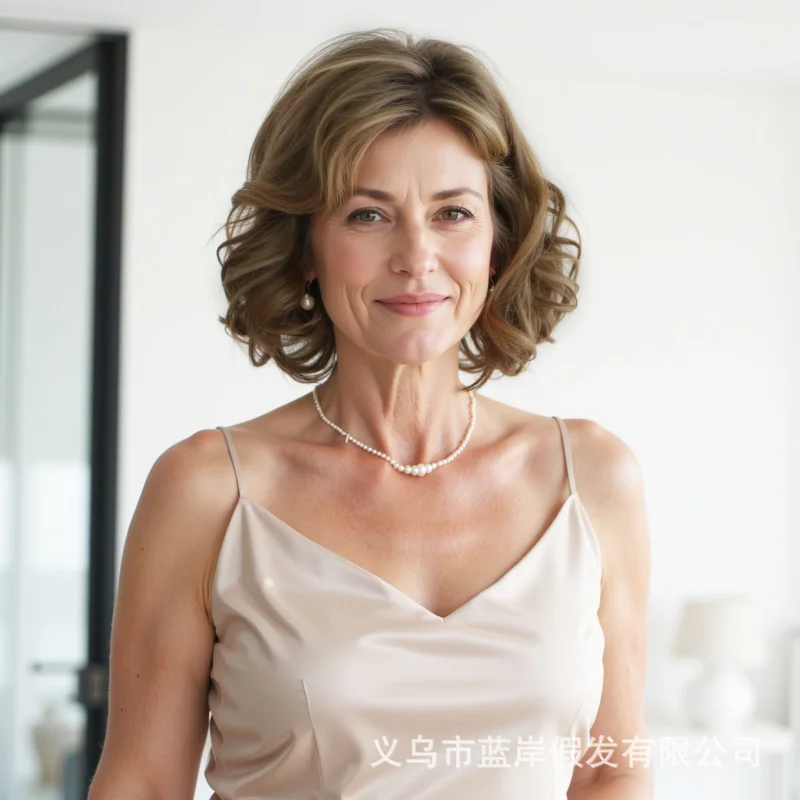 

Fashionable silver-grey short curly fluffy realistic bob wig for middle-aged and elderly women