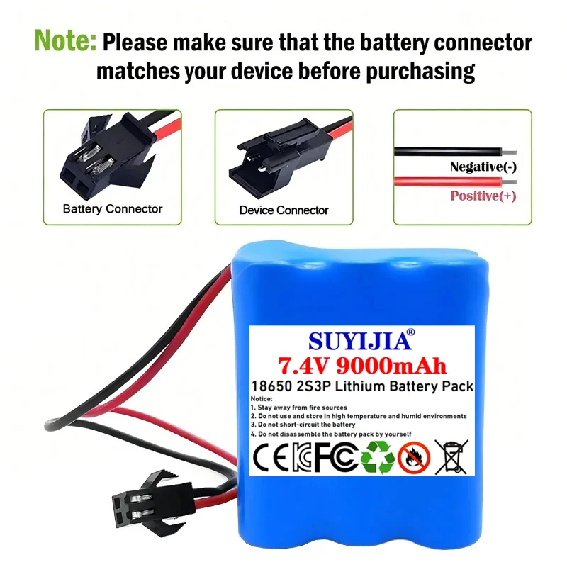 

7.2V 9000mAh 18650 lithium battery pack suitable for remote control car, remote control boat toy model rechargeable battery