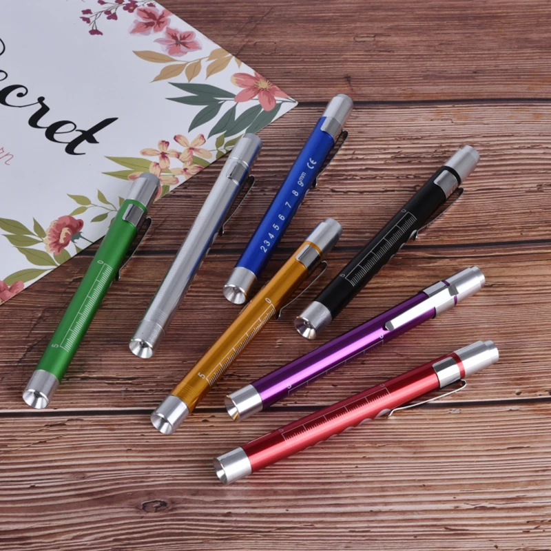 【HB】1pcs Portable LED Flashlight Work Light First Aid Pen Light Torch Lamp Pupil Gauge Measurement  Pen Light