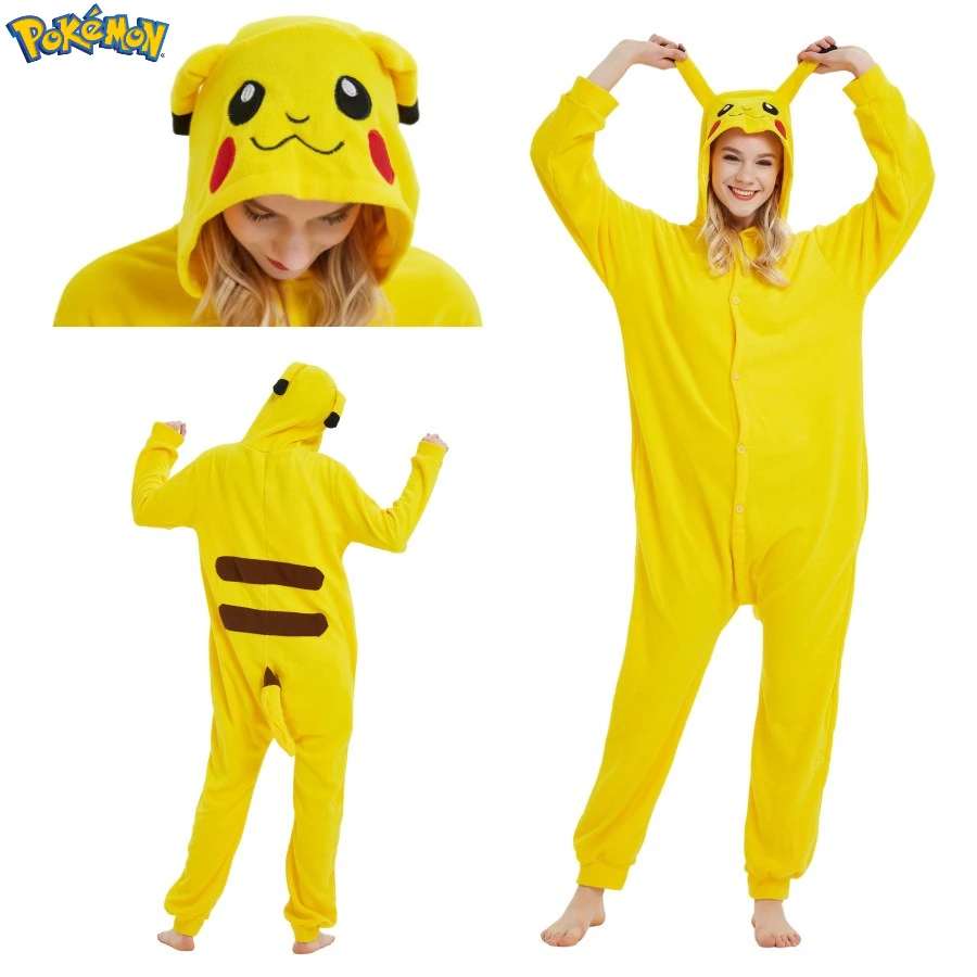

Комбинезон для сна в стиле аниме «Покемон Пикачу», полиэстер, фланель для взрослых, милые домашние пижамы с героями мультфильмов, зима, весна, осень