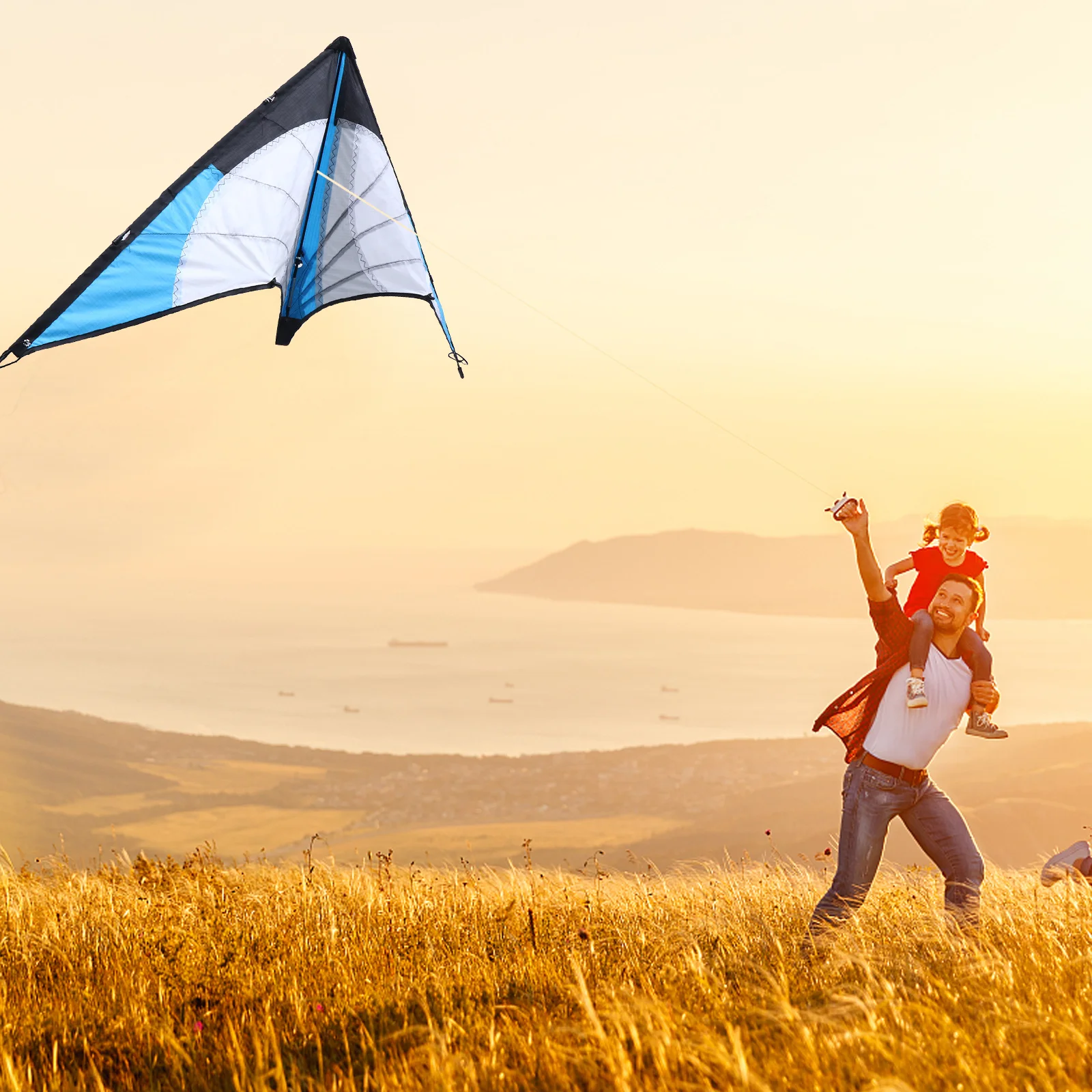 Cometa triangular de doble línea, colorida para volar al aire libre para niños, cometa constante de viento fácil de volar para playa