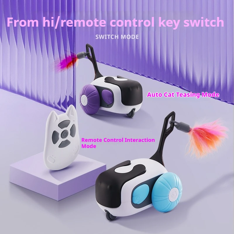 Smart Remote Control Cat Toy Car，One-tap switch between auto-play & remote control, automatic obstacle avoidance，Cat-approved