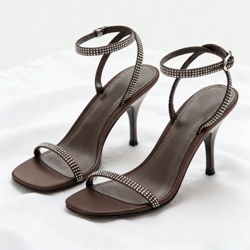 

Rhinestone Luxury Designer Sandals Women 2026 Summer Elegant High Heels Women Ankle Strap Sexy Designer Banquet Dress Shoes