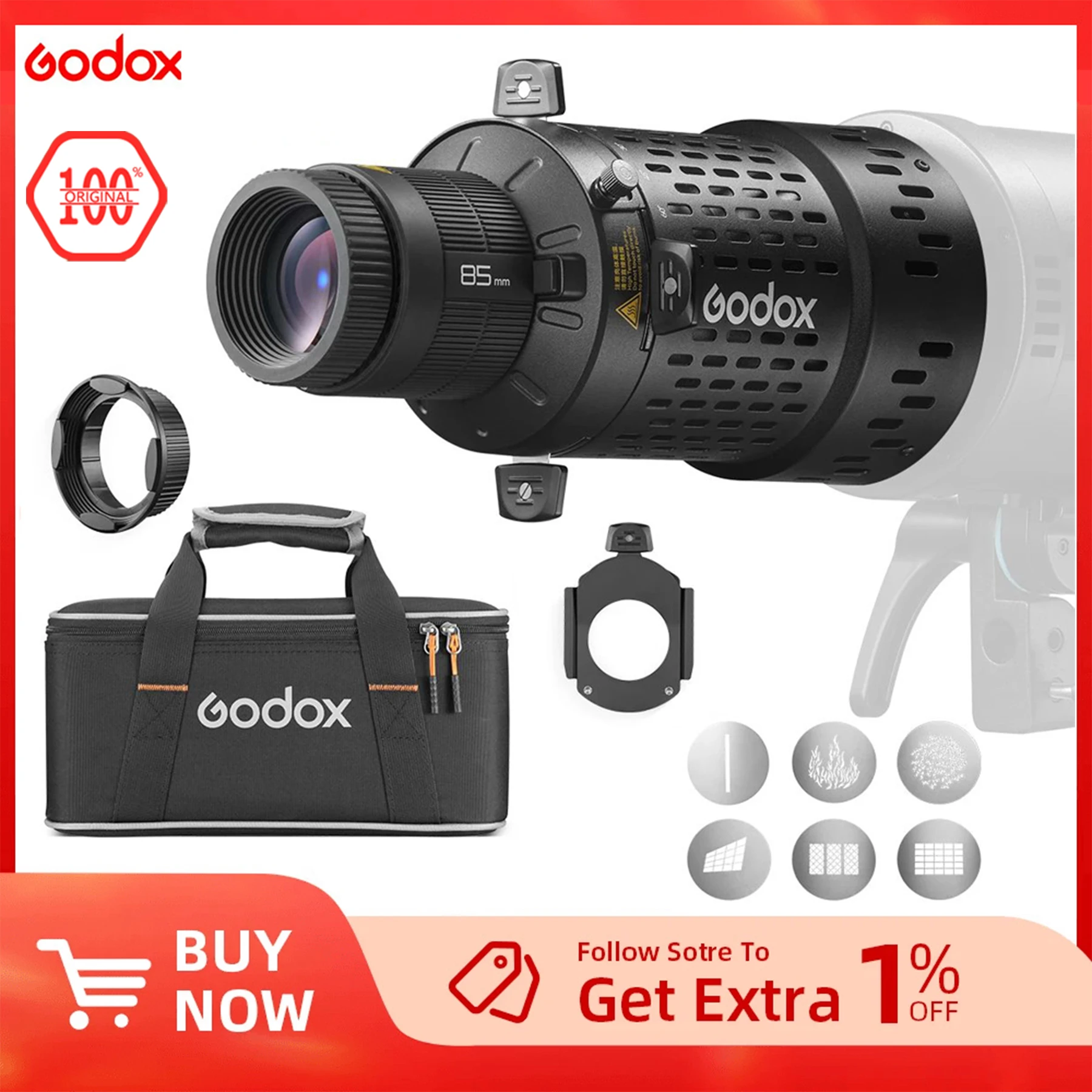 

Godox BFP LED Projection Attachment 360° Rotatable Bowens Mount Craft Clear Spot Precise Shapes for LED Light SL150III LA200BI