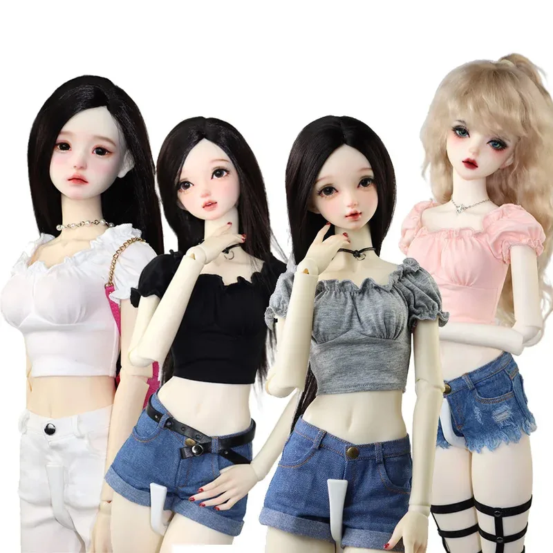 

60cm 1/3 BJD doll clothes fashion low rise denim shorts, shirt crop top t, t-shirt toy accessories girl gift