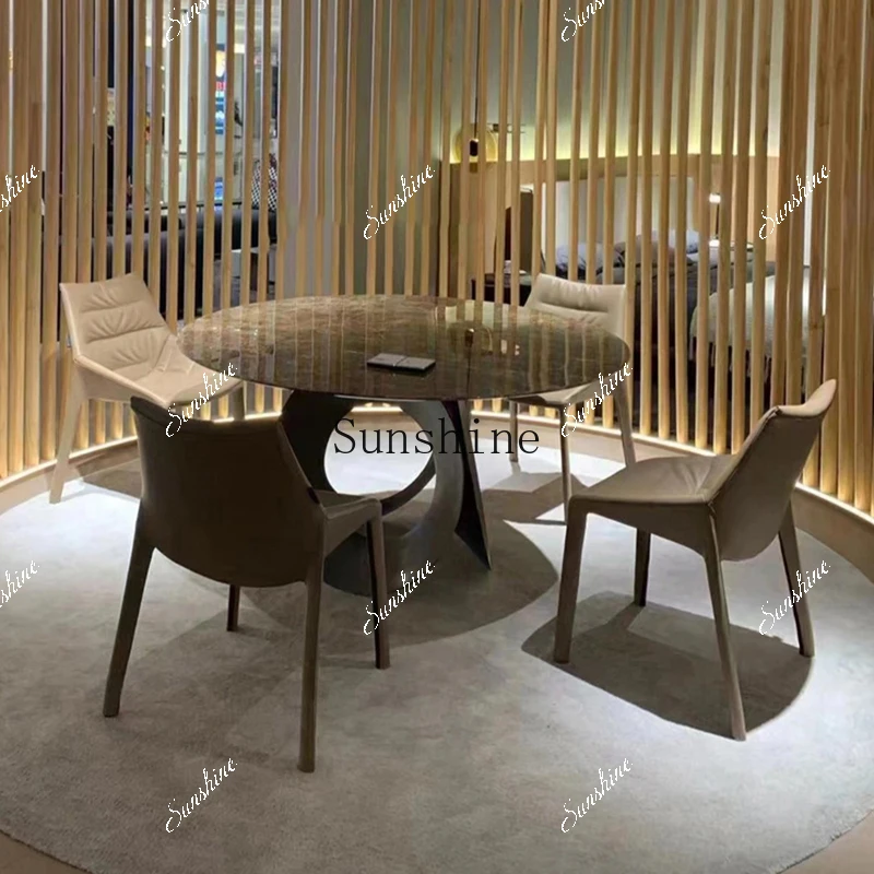 Italian high-end villa natural Hangzhou gray dining table and chair combination  FT