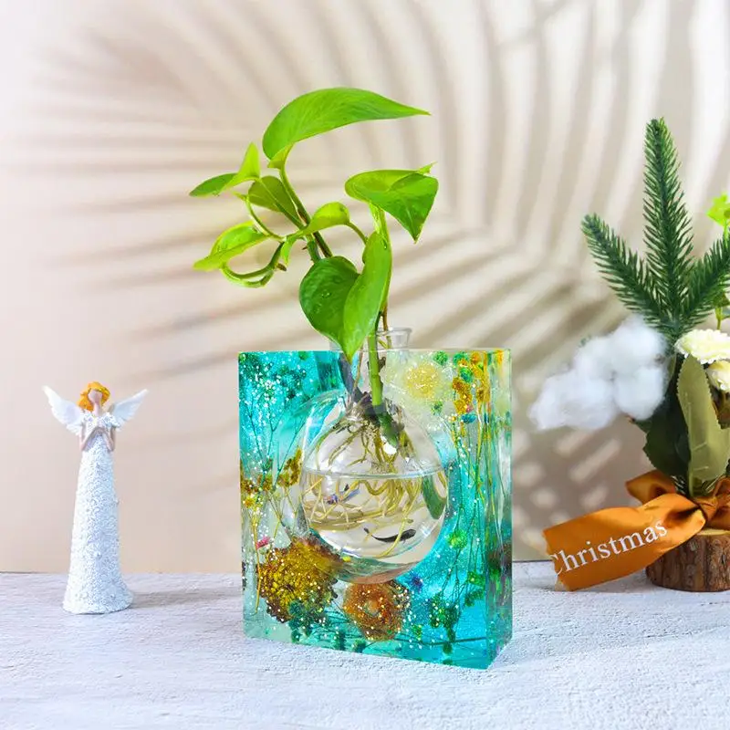 Rectangular Epoxy Vase Base Silicone Mold for DIY Plant Pot Tray with Water Plant Holder for Indoor Tabletop Gardening