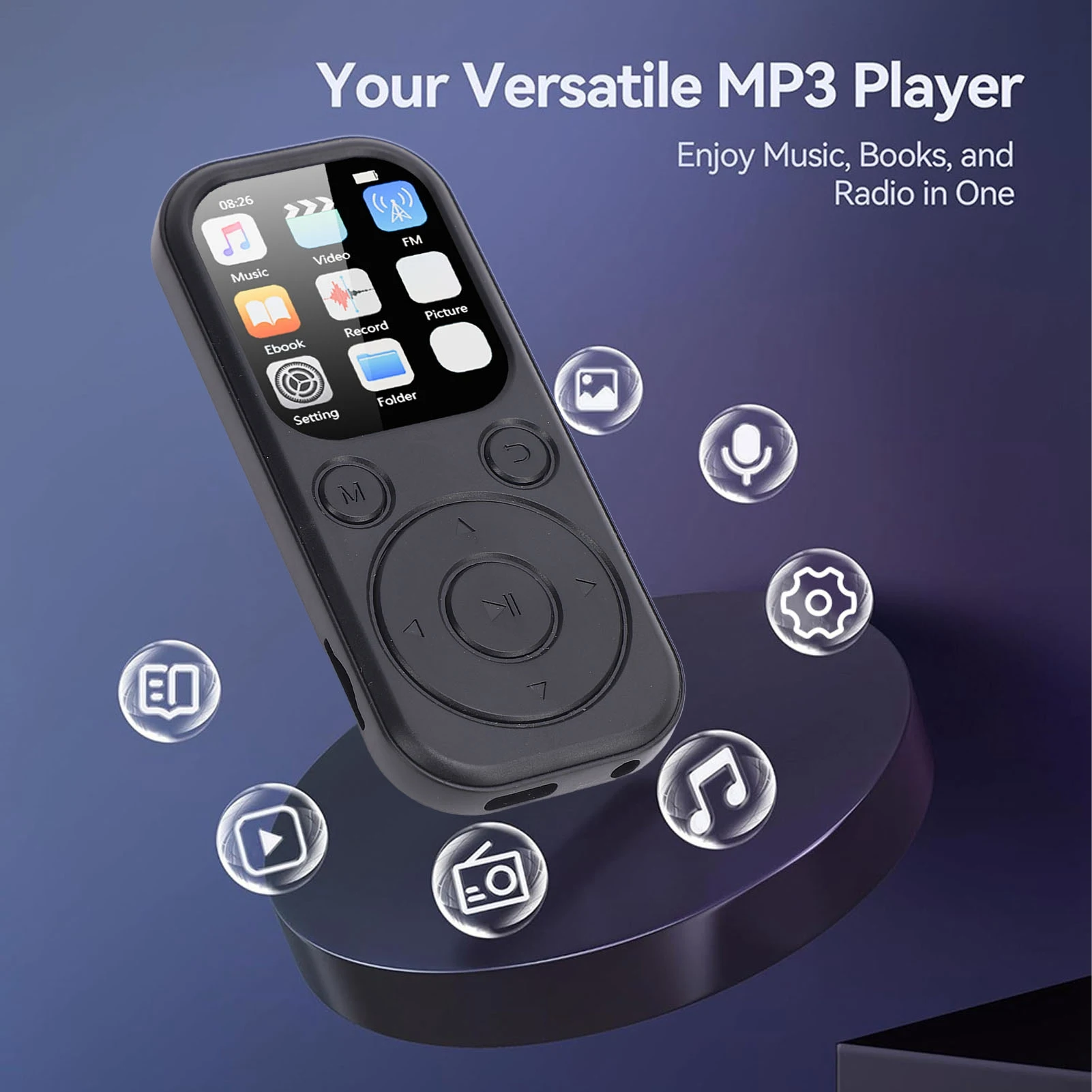 MP3 Player Multi Functional HiFi Sound Quality Bluetooth MP3 Player for Hiking Supports 3.5mm Earphone Jack 128GB Memory Card