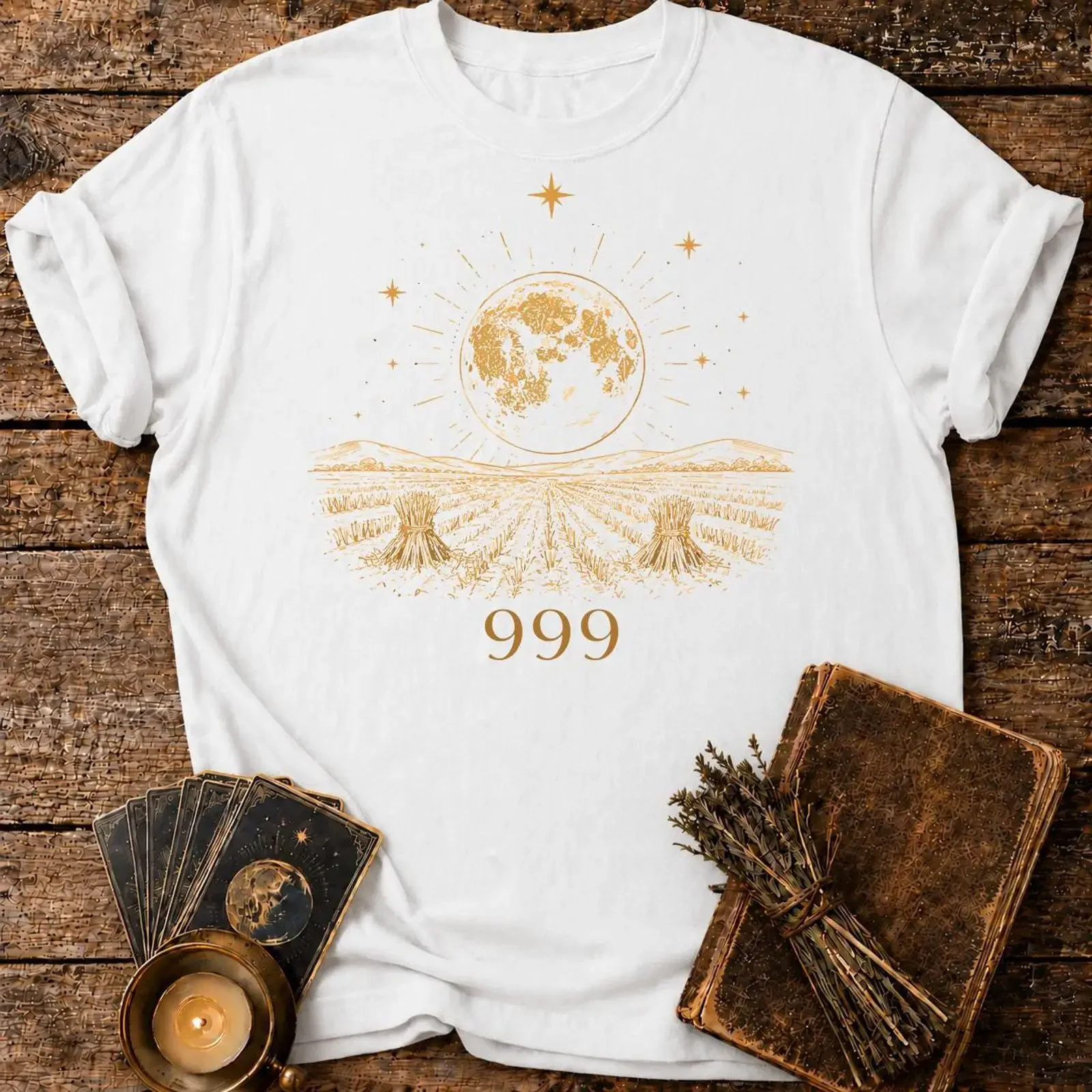 Angel Number 999 T Shirt Harvest Moon Spiritual Completion Design Numerology Ending Symbol  vintage Washed Breathable Stylish