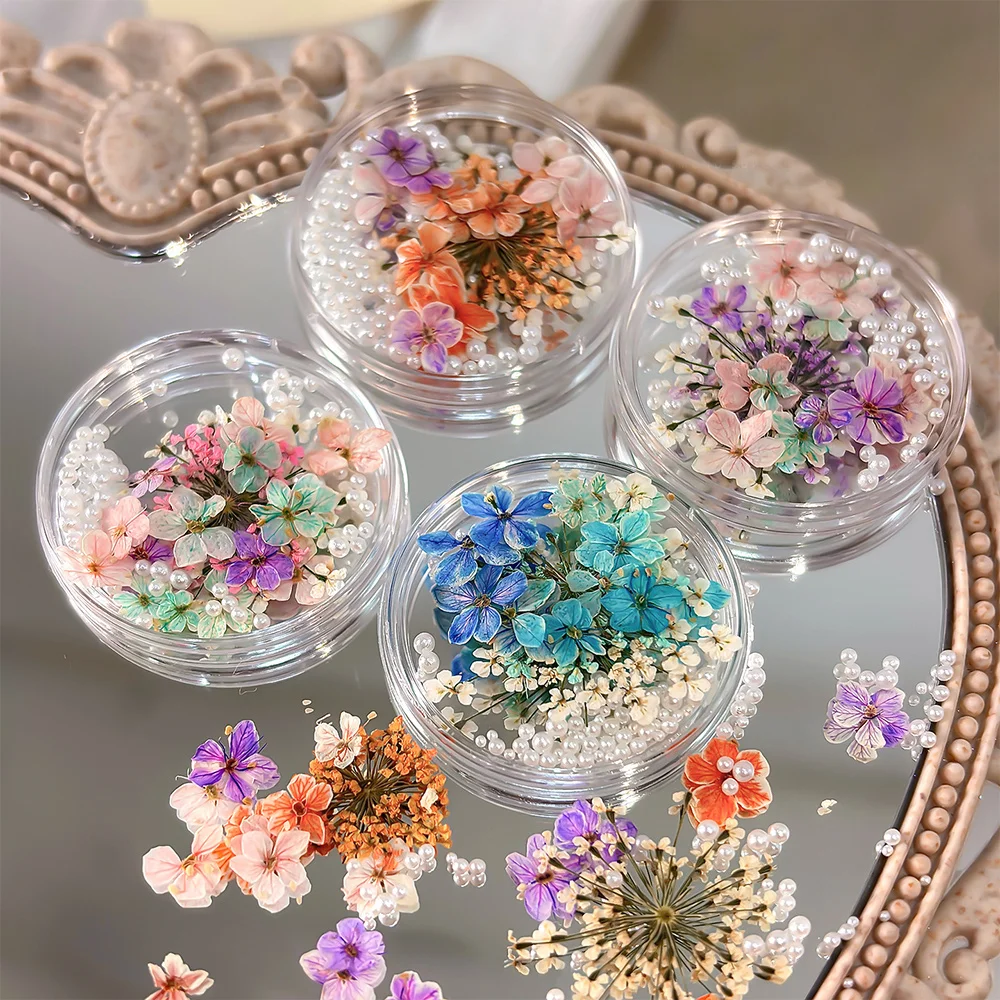 

1Box Mixed White Pearl Colorful Flower Nail Decoration 3.3mm Natural Colorful Floret Nail Charm Summer Colorful Flower Nail Part