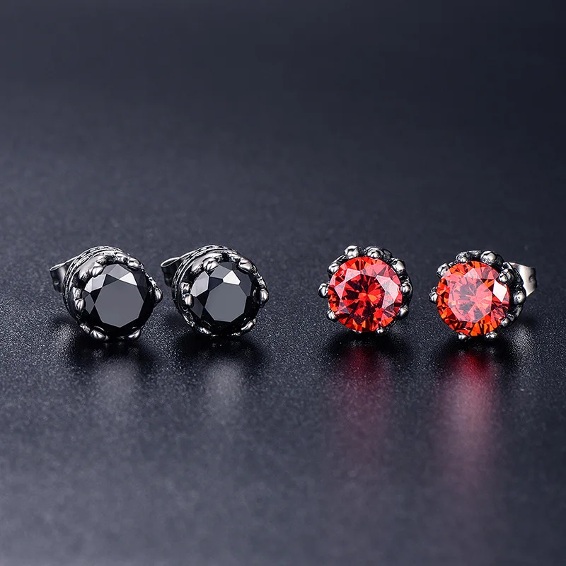 Stainless Steel Titanium Black Red Simple Flower Zircon Hip Hop Piercing Stud Earrings for Men Women Couple Gift Jewelry