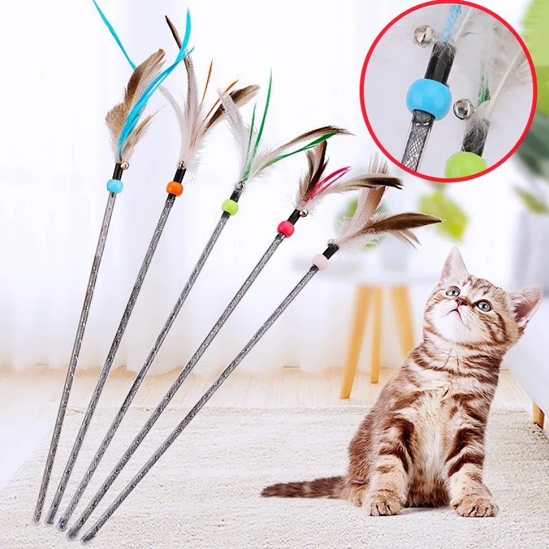 

Cat Toy Feather Cats Teaser Cat Toys Interactive with Bell Feather Tassel Toys for Cats Teasing Long Handle Sticks Pet Supplies