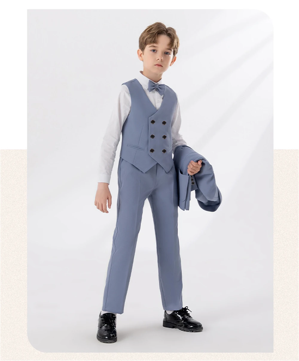 Txjojn Boys Solid Vestcoat Pants Set, Double Breasted Vest Trousers Bow-tie Sets, Children Dresswear for Wedding Party