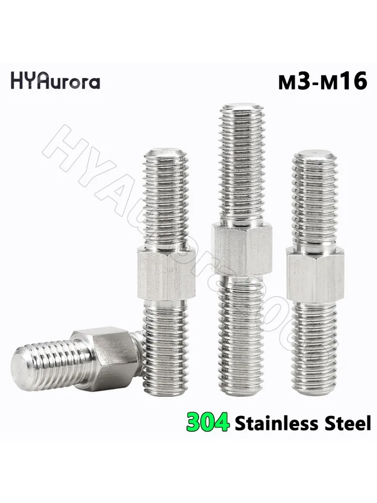 M3-M16 304 Bolts, Dual Head Threaded Bar Stick Stainless Steel Left and Right Thread Rod Stud Positive/Negative Thread Bar Screw